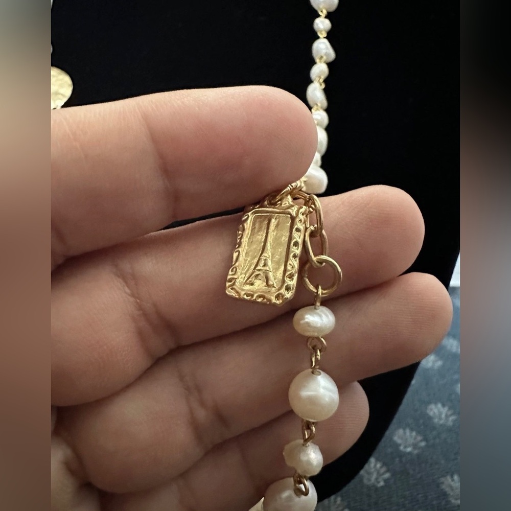 Designer Karine Sultan Freshwater Pearl Gold Tone Tassel Necklace - Picture 7 of 7